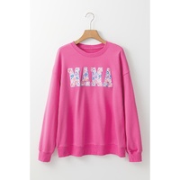 Rose Red Floral MAMA Embroidered Graphic Pullover Sweatshirt - M thumbnail