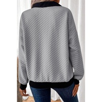 Light Grey Textured Colorblock Edge Buttoned Collar Sweatshirt - L thumbnail