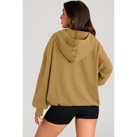 Brown Solid Kangaroo Pocket Half Zipper Oversized Hoodie - M thumbnail
