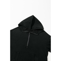 Black Solid Kangaroo Pocket Half Zipper Oversized Hoodie - L thumbnail