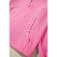 Bonbon Solid Kangaroo Pocket Half Zipper Oversized Hoodie - L thumbnail