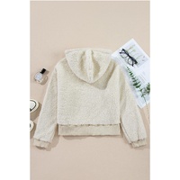 White Contrast Ribbed Edge Plush Hoodie - L thumbnail