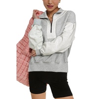 Gray Half Zipper Collared Drop Shoulder Side Slits Sweatshirt - M thumbnail