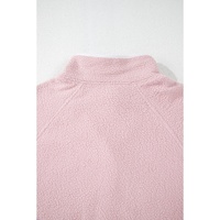 Fushia Stand Neck Half Button Zip Pocket Plush Sweatshirt - L thumbnail