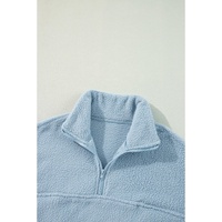 Myosotis Collared Zipper Drop Shoulder Fleece Sweatshirt - L thumbnail