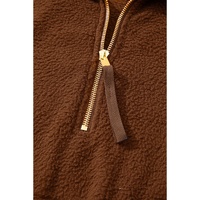 Brown Half Zip Fleece Pullover Sweatshirt - L thumbnail