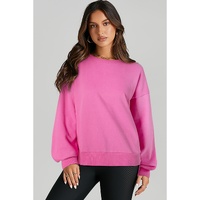 Bonbon Solid O Neck High Low Hem Pullover Sweatshirt - L thumbnail