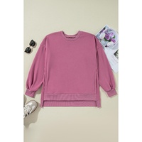 Valerian Solid O Neck High Low Hem Pullover Sweatshirt - L thumbnail