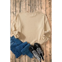 Parchment Solid O Neck High Low Hem Pullover Sweatshirt - L thumbnail