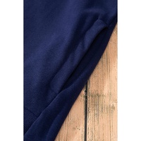 Navy Blue Solid O Neck High Low Hem Pullover Sweatshirt - L thumbnail