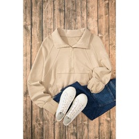 Parchment Quarter Zip Stand Neck Kangaroo Pocket Sweatshirt - L thumbnail