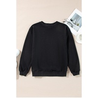 Black Plain Drop Shoulder Crewneck Pullover Sweatshirt - M thumbnail