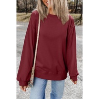 Burgundy Plain Drop Shoulder Crewneck Pullover Sweatshirt - L thumbnail