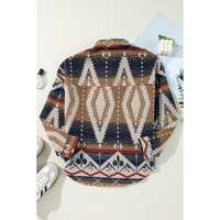 Brown Western Aztec Collared Button-up Sweatshirt - S thumbnail
