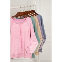 Black Solid Waffle Knit Patchwork Raglan Sleeve Sweatshirt - L thumbnail