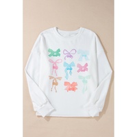 White Bowknot Pattern Drop Shoulder Loose Sweatshirt - 2XL thumbnail