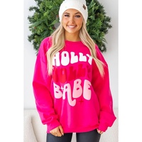 Rose Red Christmas Holly Jolly Babe Graphic Oversized Sweatshirt - M thumbnail