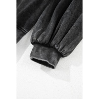 Black Solid Snap Buttons Collared Balloon Sleeve Oversized Sweatshirt - L thumbnail