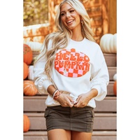 White Terry Halloween Pumpkin Patched Pattern Pullover Sweatshirt - L thumbnail