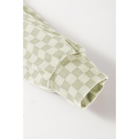Green Checkered Print Kangaroo Pocket Drawstring Hoodie - L thumbnail