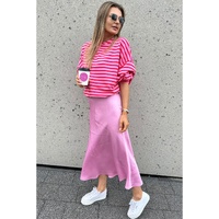 Sachet Pink Striped Print Crew Neck Drop Shoulder Sweatshirt - L thumbnail