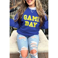Dark Blue Game Day Crew Neck Graphic Pullover Sweatshirt - L thumbnail