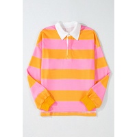 Yellow Stripe Color Block Polo Collar Sweatshirt - L thumbnail