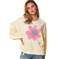 Beige Tinsel Flower Dropped Puff Sleeve Sweatshirt - XL thumbnail