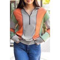 Light Grey Color Block Stitching Detail Half Zipper Sweatshirt - S thumbnail