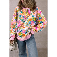 Pink Abstract Printed Drop Shoulder Loose Sweatshirt - M thumbnail