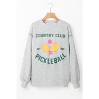 Light Grey COUNTRY CLUB PICKLEBALL Graphic Exposed Stitching Casual Sweatshirt - L thumbnail