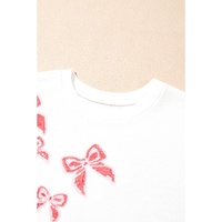 White Sequin Bowknot High Low Oversize Sweatshirt - S thumbnail