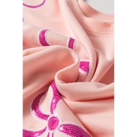 Apricot Pink Sequined Bowknot Drop Shoulder Oversized Sweatshirt - L thumbnail