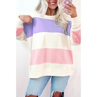 Beige Colorblock Patchwork Drop Shoulder Crewneck Sweatshirt - L thumbnail