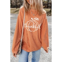 Orange Pumpkin thankful Graphic Corded Thanksgiving Sweatshirt - L thumbnail