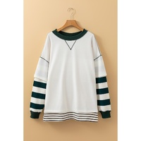 White Stripe Colorblock Sleeve Exposed Seam Fake-2-Piece Sweatshirt - L thumbnail