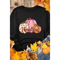 Black Pumpkin Thankful Drop Shoulder Thanksgiving Pullover Sweatshirt - M thumbnail