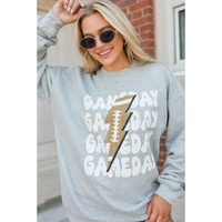 Gray GAME DAY Lightning Rugby Football Print Pullover Sweatshirt - S thumbnail