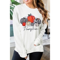 Beige Rhinestone Pumpkin Graphic Crewneck Thanksgiving Sweatshirt - 2XL thumbnail