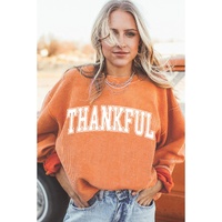 Orange THANKFUL Crew Neck Pullover Sweatshirt - L thumbnail