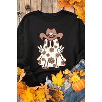 Black Halloween Floral Ghost Print Pullover Graphic Sweatshirt - XL thumbnail