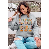 Gray Thanksgiving Slogan Pumpkin Turkey Pie Graphic Sweatshirt - S thumbnail