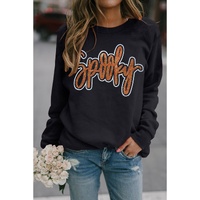 Black Spooky Rhinestone Drop Shoulder Graphic Sweatshirt - S thumbnail