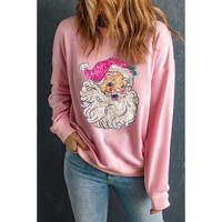 Pink Bold Christmas Claus Graphic Drop Shoulder Sweatshirt - S thumbnail