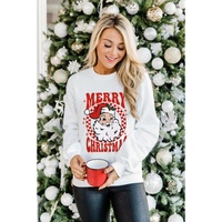 Beige MERRY CHRISTMAS Christmas Claus Graphic Drop Shoulder Sweatshirt - L thumbnail