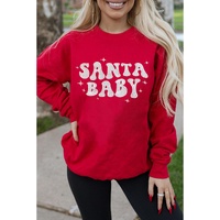 Red SANTA BABY Embroidered Crewneck Christmas Sweatshirt - S thumbnail