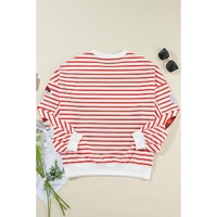 Orange Stripe Striped Sequin Santa Claus Pattern Christmas Pullover Sweatshirt - L thumbnail