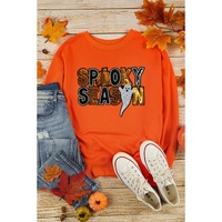 Russet Orange Sequin SPOOKY SEASON Ghost Pattern Halloween Pullover Sweatshirt - 2XL thumbnail