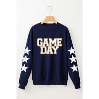 Navy Blue GAME DAY Printed Star Sleeve Crewneck Pullover Sweatshirt - L thumbnail