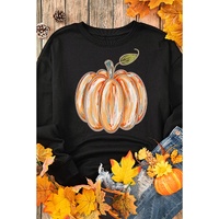 Black Thanksgiving Pumpkin Graphic Drop Shoulder Sweatshirt - M thumbnail